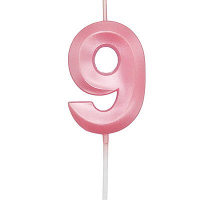 Vela de Aniversário Mini Design Número 9 Rosa Candy Metalizado - Silver