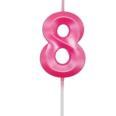 Vela de Aniversário Mini Design Número 8 Rosa Forte Metalizado - Silver