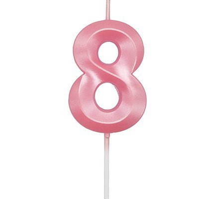Vela de Aniversário Mini Design Número 8 Rosa Candy Metalizado - Silver