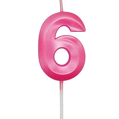 Vela de Aniversário Mini Design Número 6 Rosa Forte Metalizado - Silver