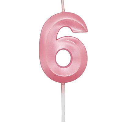 Vela de Aniversário Mini Design Número 6 Rosa Candy Metalizado - Silver