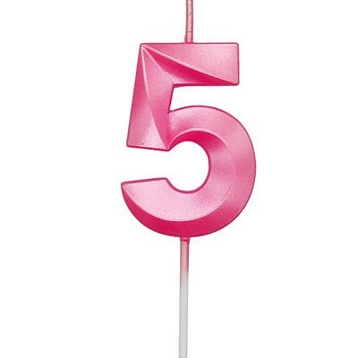 Vela de Aniversário Mini Design Número 5 Rosa Forte Metalizado - Silver
