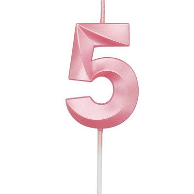 Vela de Aniversário Mini Design Número 5 Rosa Candy Metalizado - Silver