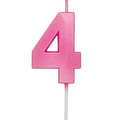 Vela de Aniversário Mini Design Número 4 Rosa Forte Metalizado - Silver