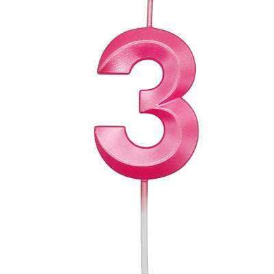 Vela de Aniversário Mini Design Número 3 Rosa Forte Metalizado - Silver
