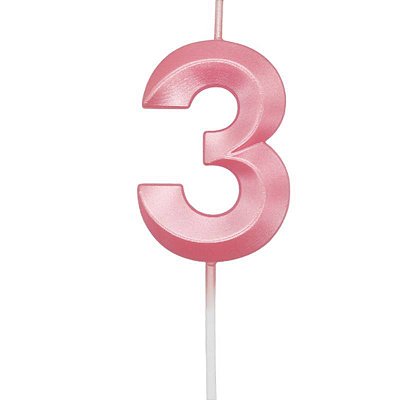 Vela de Aniversário Mini Design Número 3 Rosa Candy Metalizado - Silver