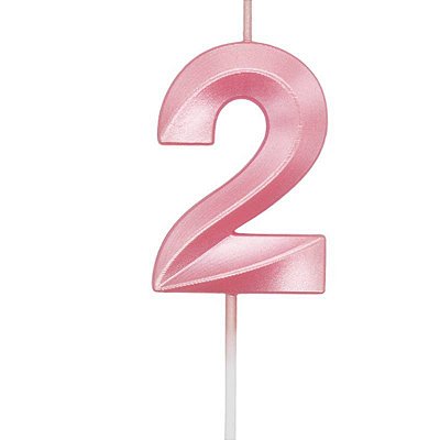 Vela de Aniversário Mini Design Número 2 Rosa Candy Metalizado - Silver