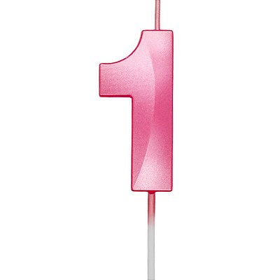 Vela de Aniversário Mini Design Número 1 Rosa Forte Metalizado - Silver