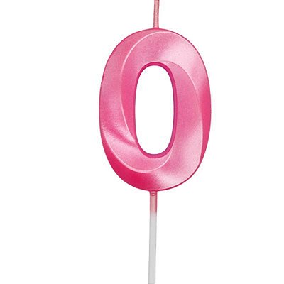 Vela de Aniversário Mini Design Número 0 Rosa Forte Metalizado - Silver