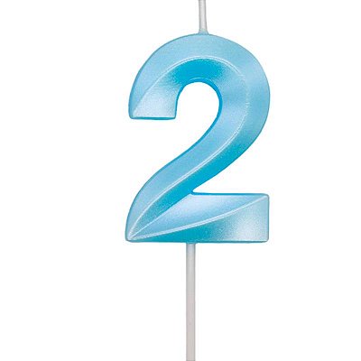 Vela de Aniversário Design Número 2 Azul Claro Metalizado - Silver