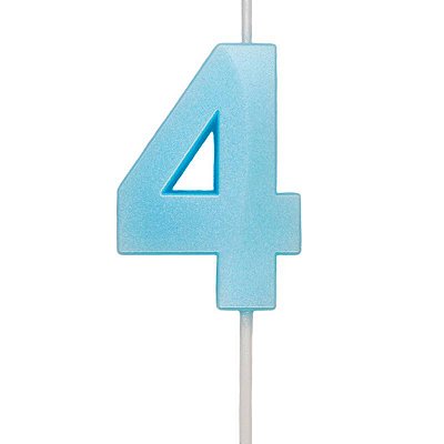 Vela de Aniversário Design Número 4 Azul Claro Metalizado - Silver