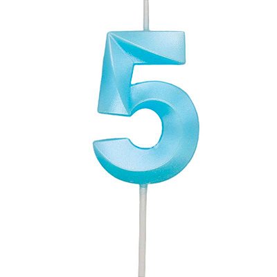 Vela de Aniversário Design Número 5 Azul Claro Metalizado - Silver