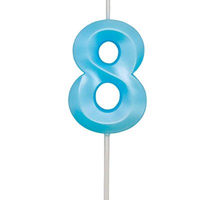Vela de Aniversário Design Número 8 Azul Claro Metalizado - Silver