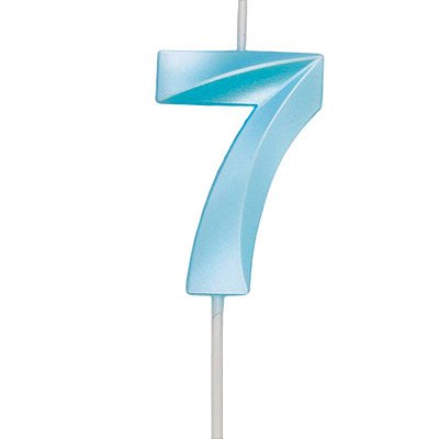Vela de Aniversário Design Número 7 Azul Claro Metalizado - Silver