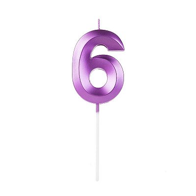 Vela de Aniversário Design Número 6 Roxo Metalizado - Silver