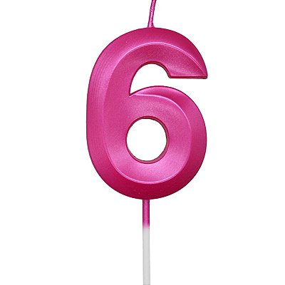 Vela de Aniversário Design Número 6 Pink Metalizado - Silver