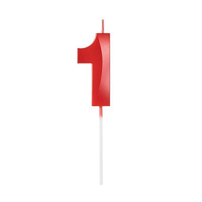 Vela de Aniversário Design Número 1 Vermelho Metalizado - Silver
