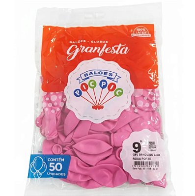 Balão de Látex 9 Polegadas GranFesta Rosa Forte com 50 Unidades - PICPIC