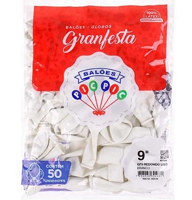 Balão de Látex 9 Polegadas GranFesta Branco com 50 Unidades - PICPIC
