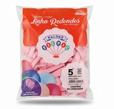 Balão de Látex 5 Polegadas Liso Redondo Rosa Baby com 50 Unidades - PICPIC