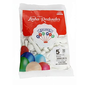 Balão de Látex 5 Polegadas Liso Redondo Branco com 50 Unidades - PICPIC