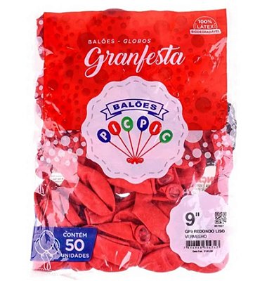 Balão de Látex 9 Polegadas GranFesta Vermelho com 50 Unidades - PICPIC