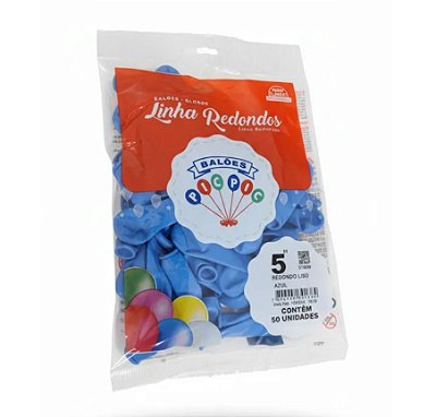 Balão de Látex 5 Polegadas Liso Redondo Azul com 50 Unidades - PICPIC