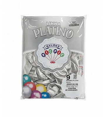 Balão de Látex 9 Polegadas Platino Prata com 25 Unidades - PICPIC