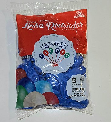 Balão de Látex Liso Redondo 9 Polegadas Azul com 50 Unidades - PICPIC