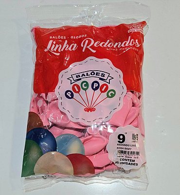 Balão de Látex Liso Redondo 9 Polegadas Rosa Baby com 50 Unidades - PICPIC