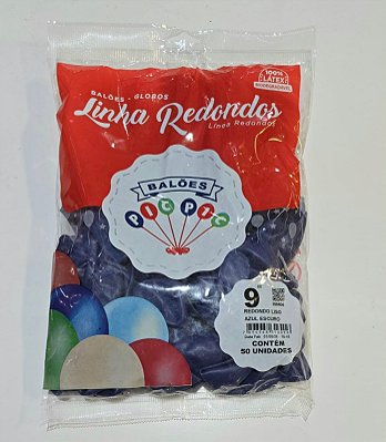 Balão de Látex Liso Redondo 9 Polegadas Azul Escuro com 50 Unidades - PICPIC