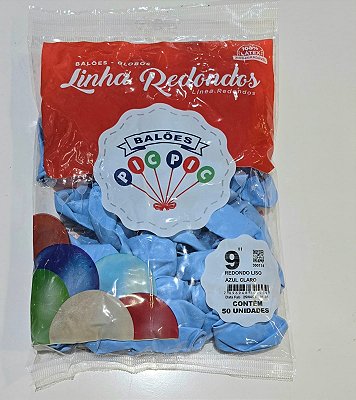 Balão de Látex Liso Redondo 9 Polegadas Azul Claro com 50 Unidades - PICPIC