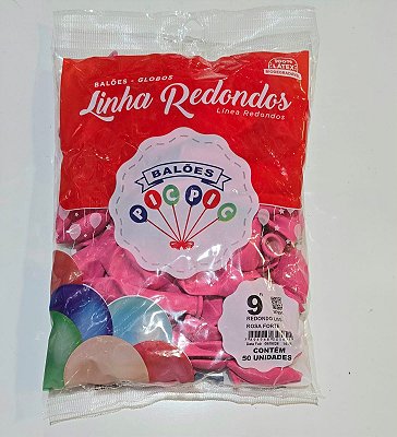 Balão de Látex Liso Redondo 9 Polegadas Rosa Forte com 50 Unidades - PICPIC