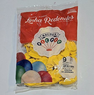 Balão de Látex Liso Redondo 9 Polegadas Amarelo com 50 Unidades - PICPIC