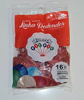 Balão de Látex Liso Redondo 16 Polegadas Vermelho Romã com 12 Unidades - PICPIC