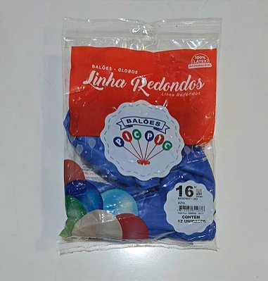 Balão de Látex Liso Redondo 16 Polegadas Azul com 12 Unidades - PICPIC