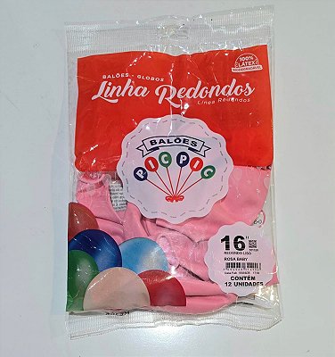 Balão de Látex Liso Redondo 16 Polegadas Rosa Claro com 12 Unidades - PICPIC