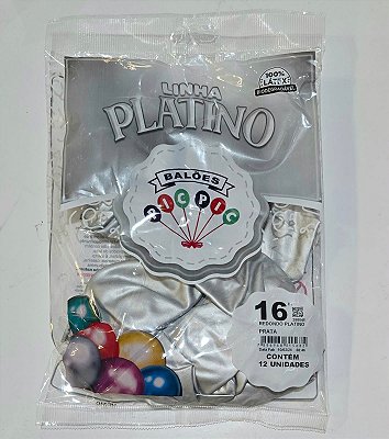 Balão de Látex Platino 16 Polegadas Prata com 12 Unidades - PICPIC