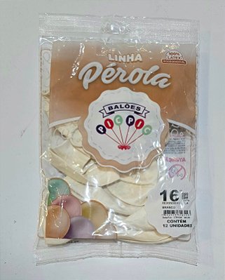 Balão de Látex Perolizado 16 Polegadas Branco com 12 Unidades - PICPIC