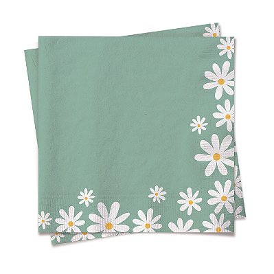 Guardanapo de Papel Decorado Verde com Margaridas Brancas 32x5x32,5cm com 20 Un - Ref 19001250 Cromus