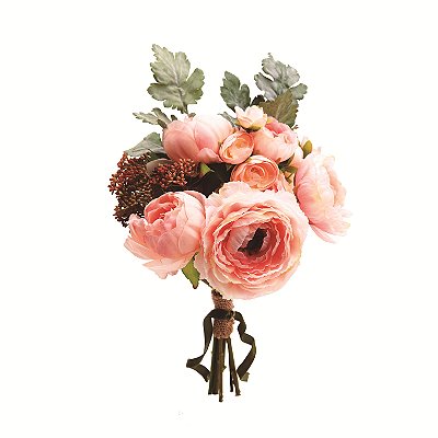 Buque de Flores Ranunculos Rosa e Rose com Complemento 40cm - Ref 1013101 Cromus