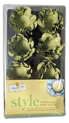 Forminha Para Docinhos Formato Flor Style Verde Oliva com 40 Un - Ref 5629.01 Ultrafest