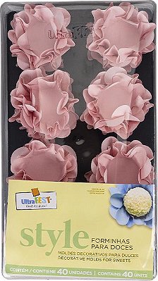 Forminha Para Docinhos Formato Flor Style Rosa Acqua com 40 Un - Ref 4657.01 Ultrafest