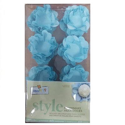 Forminha Para Docinhos Formato Flor Style Azul Claro com 40 Un - Ref 4785.01 Ultrafest