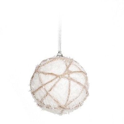 Bolas de Natal Branco Nevado Com Fio Juta 8cm com 6 Un - Ref 1923824 Cromus