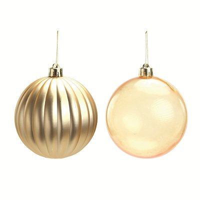 Bolas de Natal Dourada Lisa e Gomos 8cm com 6Un - Ref 1004242 Cromus