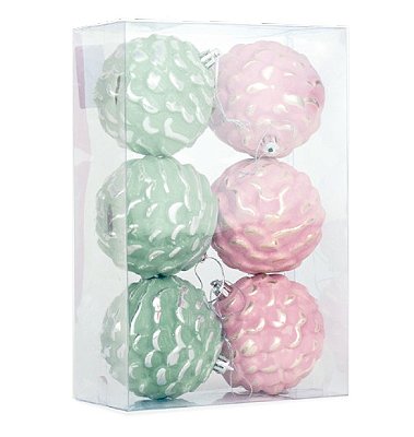 Bolas de Natal Verde e Rosa Pinhas 8cm com 6Un - Ref 1019917 Cromus