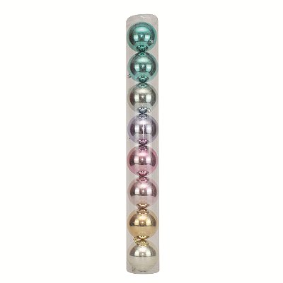 Bolas de Natal Tubo Rainbow Lisa 10cm com 8Un - Ref 1020203 Cromus