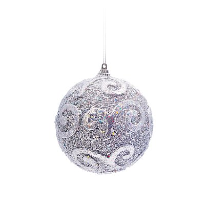 Bolas de Natal Prata com Arabescos Metal 10cm com 4Un - Ref 1350860 Cromus