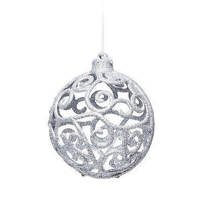 Bolas de Natal Arabesco Prata de Glitter 10cm com 4Un - Ref 1205570 Cromus